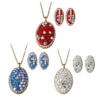 Bijoux strass en acier inoxydable Set, Boucle d’oreille stud & collier, avec argile, Placage de couleur d'or, chaîne ovale & pour femme, plus de couleurs à choisir 2mm Environ 17.5 pouce, Vendu par fixé