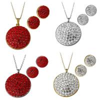 Bijoux strass en acier inoxydable Set, Boucle d’oreille stud & collier, avec argile, Placage, chaîne ovale & pour femme, plus de couleurs à choisir 1.5mm Environ 17.5 pouce, Vendu par fixé