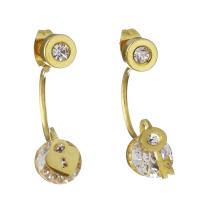 Stainless Steel Asymmetric Earrings, Lock and Key, gold color plated, for woman & with rhinestone 26mm 