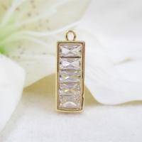 Pendentifs strass en laiton, Plaqué d'or, avec strass, 21*8mm Environ 1.5mm, Vendu par PC