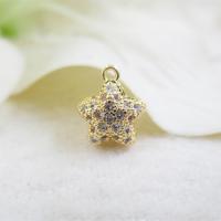 Pendentifs strass en laiton, étoile, Plaqué d'or, avec strass, plus de couleurs à choisir, 8.5*10mm Environ 1mm, Vendu par PC