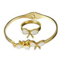 Bijoux strass en acier inoxydable Set, bracelet & bague, anneau, avec argile, Placage de couleur d'or, pour femme, 12mm,4mm 4mm, Diamètre inté Environ 60mm Vendu par paire