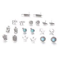 aleación de zinc Stud aretes, para mujer, 10parespareja/Set, Vendido por Set