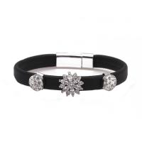 Circonita Aleación de zinc pulsera, con Cuero, chapado, Joyería & micro arcilla de zirconia cúbica & para mujer, Negro, longitud:7.5 Inch, Vendido por Sarta