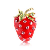 Rhinestone Zinc Alloy Brooch, with enamel, Strawberry, for woman & with rhinestone, red 