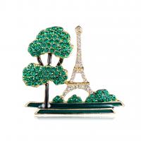 Rhinestone Zinc Alloy Brooch, with enamel, for woman & with rhinestone, green 