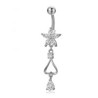 Brass Piercing Barbell, with 316L Stainless Steel, plated, micro pave cubic zirconia & for woman 