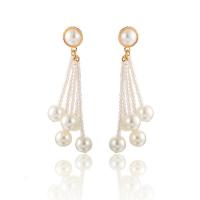 Boucle d'oreille en alliage de zinc en plastique perle, avec Plastique ABS perle, Placage de couleur d'or, bijoux de mode & pour femme, 80mm, Vendu par paire