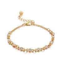 Zink Legierung Strass Armbänder, Zinklegierung, mit Verlängerungskettchen von 5cm, goldfarben plattiert, drei Stücke & Twist oval & Oval-Kette & für Frau & mit Strass, Länge:ca. 7.29 ZollInch, ca. 7.49 ZollInch, 3SträngeStrang/setzen, verkauft von setzen