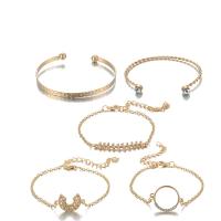 Zinklegierung Armband-Set, Armreif & Armband, mit Verlängerungskettchen von 5cm, goldfarben plattiert, 5 Stück & für Frau & mit Strass, Innendurchmesser:ca. 68mm, Länge:ca. 7.29 ZollInch, verkauft von setzen