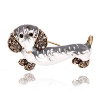 Rhinestone Zinc Alloy Brooch, Dog, gold color plated, Unisex & enamel & with rhinestone 45*29mm 