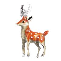 Rhinestone Zinc Alloy Brooch, Deer, platinum color plated, for woman & enamel & with rhinestone 30*38mm 