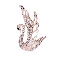 Rhinestone Zinc Alloy Brooch, with Crystal, Swan, gold color plated, for woman & with rhinestone 50*35mm 