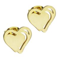 Edelstahl Stud Ohrring, Herz, goldfarben plattiert, für Frau, 12x10.5mm, verkauft von Paar