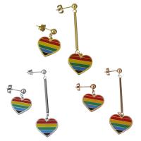 Stainless Steel Asymmetric Earrings, Heart, plated, for woman & enamel 22mm,57mm 