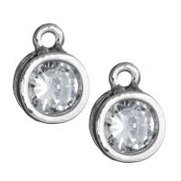 pendentifs en Zirconite cubique (CZ) et alliage de zinc, avec zircon cubique, Plat rond, Placage de couleur argentée Environ 1.5mm, Vendu par paire