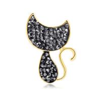 Rhinestone Zinc Alloy Brooch, Cat, gold color plated, for woman & with rhinestone 32*20mm 