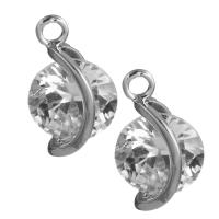 pendentifs en Zirconite cubique (CZ) et alliage de zinc, laiton, avec zircon cubique, Placage de couleur argentée Environ 2mm, Vendu par paire