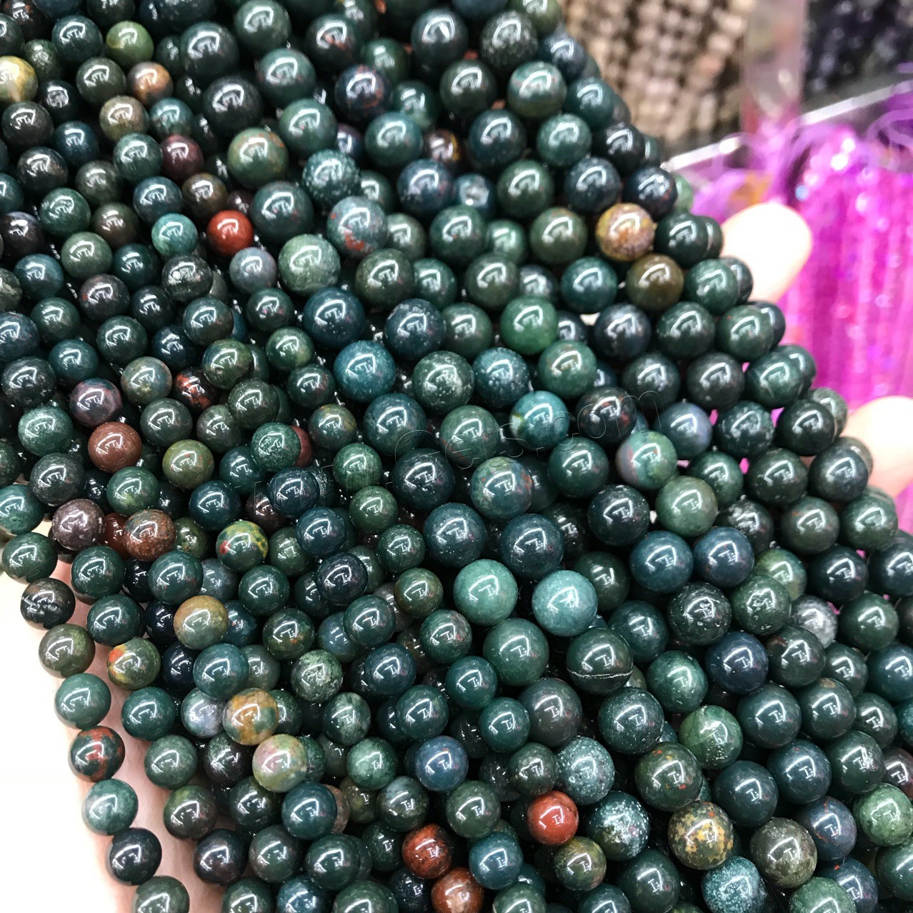 Bloodstone Beads, Chicken-blood Stone, Round, polished, DIY & different size for choice, green, Length:Approx 15 Inch, Sold By Strand