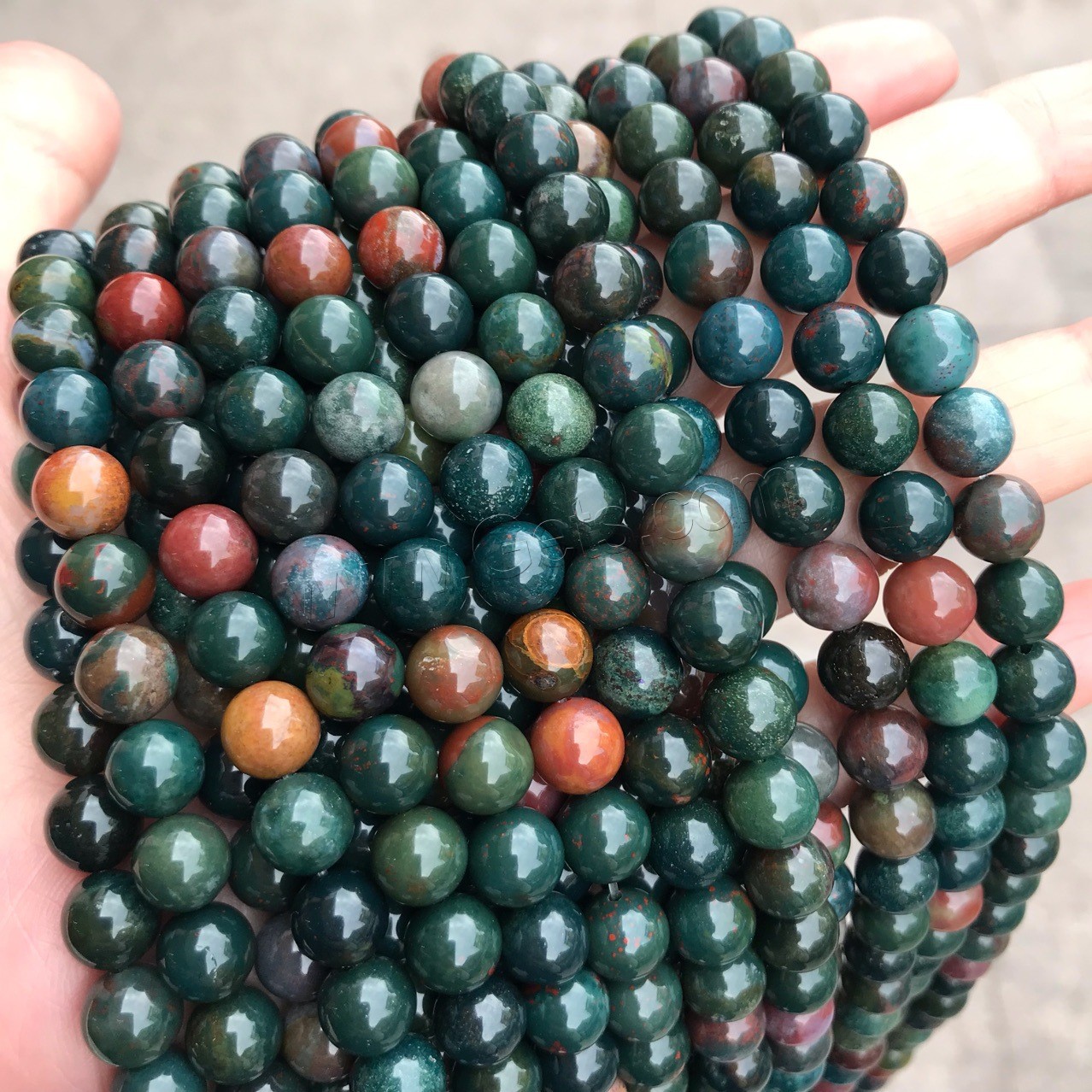 Bloodstone Beads, Chicken-blood Stone, Round, polished, DIY & different size for choice, green, Length:Approx 15 Inch, Sold By Strand