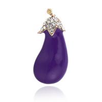 Rhinestone Zinc Alloy Brooch, Eggplant, gold color plated, for woman & enamel & with rhinestone, 41*19mm 