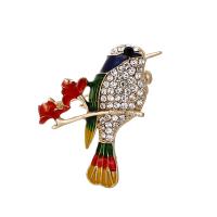 Rhinestone Zinc Alloy Brooch, Bird, gold color plated, Unisex & enamel & with rhinestone 40*30mm 