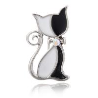 Rhinestone Zinc Alloy Brooch, Cat, plated, Unisex & enamel & with rhinestone 35*18mm 