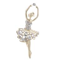 Rhinestone Zinc Alloy Brooch, Dancing Girl, gold color plated, for woman & with rhinestone 65*26mm 