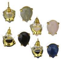 Gemstone Stud Earring, Brass, with Gemstone, gold color plated, for woman 