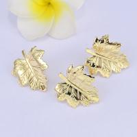 Brass Earring Stud Component, Maple Leaf, real gold plated, DIY & with loop, 14mm 