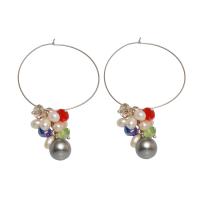 perle d'eau douce cultivée boucle d'oreille leverback, avec cristal, laiton boucle d'oreille dormeuse, Placage de couleur argentée, pour femme, couleurs mélangées 11mm,32mm, Vendu par paire