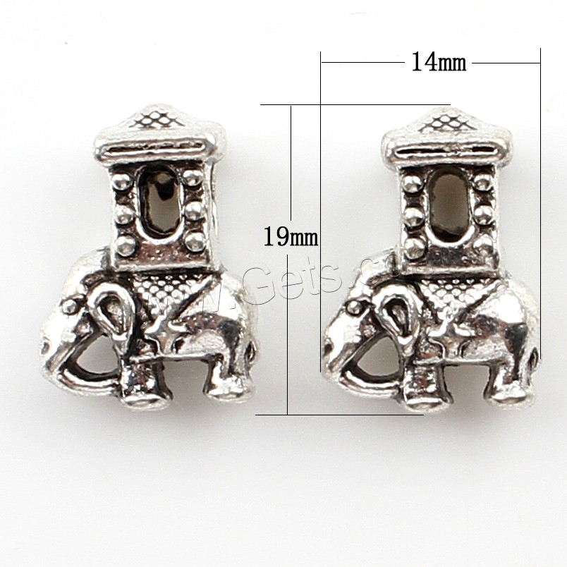 Zinklegierung Tier Perlen, Elephant, plattiert, keine, 14x19x10mm, Bohrung:ca. 5mm, ca. 83PCs/Tasche, verkauft von Tasche