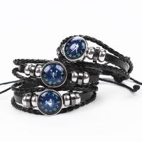 Kunstleder Armband, mit Hämatit, 12 Zeichen des Sternzeichens, Vintage & Einstellbar & unisex & verschiedene Stile für Wahl, 60x6mm, Länge:7 , verkauft von PC