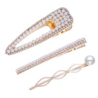 Clips de pico, aleación de zinc, con diamantes de imitación & Perlas plásticas, Joyería & para mujer & con diamantes de imitación, Blanco, 2.4cm*8cm,0.5cm*8cm,1cm*7cm, Vendido por Set