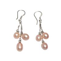 Boucles d'oreilles d'eau douce de Perle , perle d'eau douce cultivée, laiton boucle d'oreille crochet, pomme de terre, Placage de couleur argentée, pour femme, rose 34mm, Vendu par paire