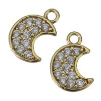 Cubic Zirconia Micro Pave Brass Pendant, Moon, gold color plated, micro pave cubic zirconia Approx 1mm 