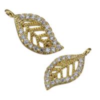 Cubic Zirconia Micro Pave Brass Pendant, Leaf, gold color plated, micro pave cubic zirconia Approx 1mm 