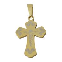 Edelstahl Kreuz Anhänger, Jesus Kreuz, goldfarben plattiert, 17.5x26x1.5mm, Bohrung:ca. 3.5x7mm, verkauft von PC