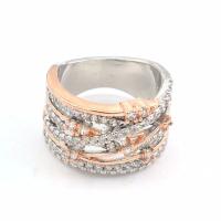 Zinc Alloy Finger Ring, plated & micro pave cubic zirconia & for woman & two tone 