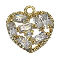 Brass Heart Pendants, with cubic zirconia, golden Approx 1mm 