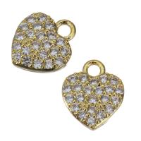 Brass Heart Pendants, micro pave cubic zirconia, golden Approx 1.5mm 