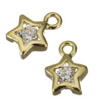 Brass Star Pendants, with cubic zirconia, golden Approx 1mm 