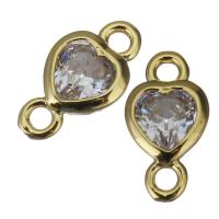 Cubic Zirconia Brass Connector, Heart, with cubic zirconia & 1/1 loop, golden Approx 1.5mm 