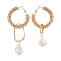 Zinc Alloy Asymmetric Earrings, with Plastic Pearl, fashion jewelry & for woman, golden, 2.5cm*1.5cm,9.7cm*5.5cm 