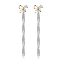 Brass Split Earring, Bowknot, plated, micro pave cubic zirconia & for woman 