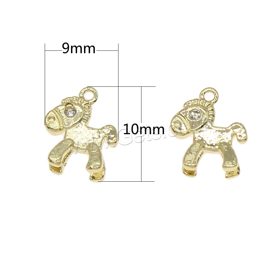 Animal Brass Pendants, Horse, plated, with rhinestone, more colors for choice, 9x10mm, Hole:Approx 0.5mm, 200PCs/Bag, Sold By Bag