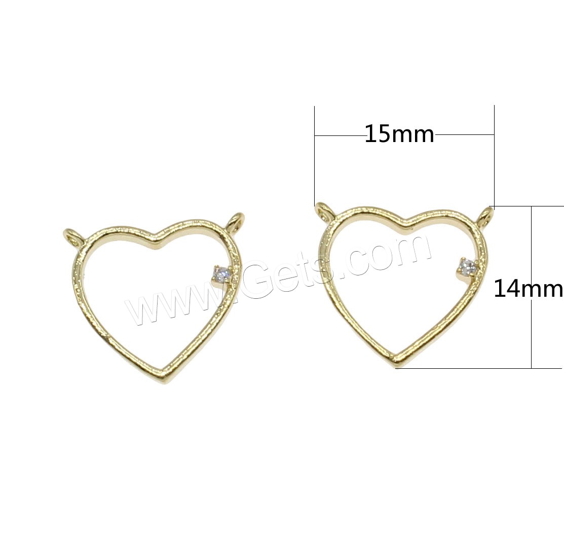 Strass Messing Anschluss, Herz, plattiert, mit Strass & 1/1-Schleife & hohl, keine, 14x15mm, Bohrung:ca. 1mm, 60PCs/Tasche, verkauft von Tasche