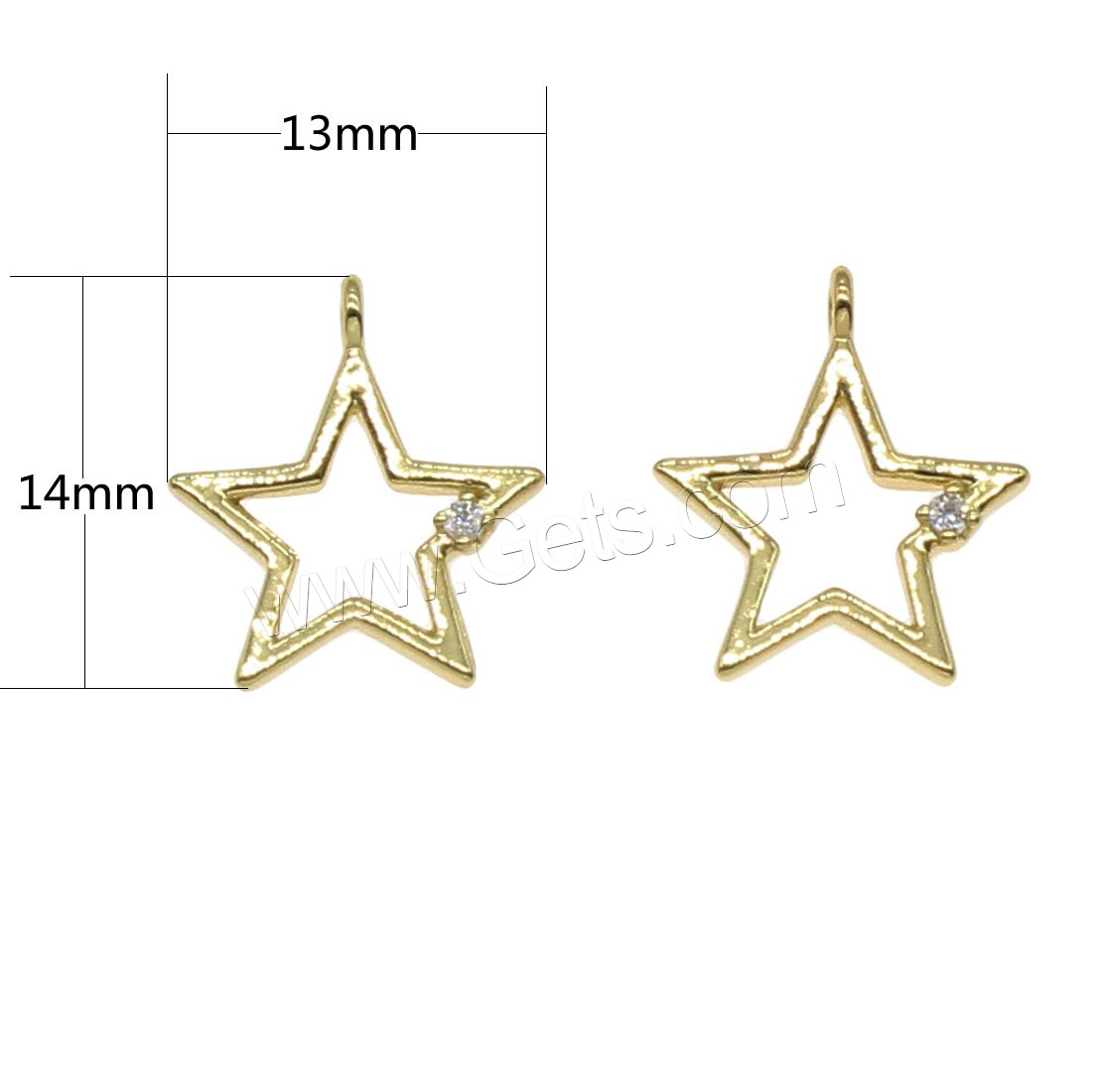 Messing Stern Anhänger, plattiert, mit Strass & hohl, keine, 13x14mm, Bohrung:ca. 0.5mm, 130PCs/Tasche, verkauft von Tasche