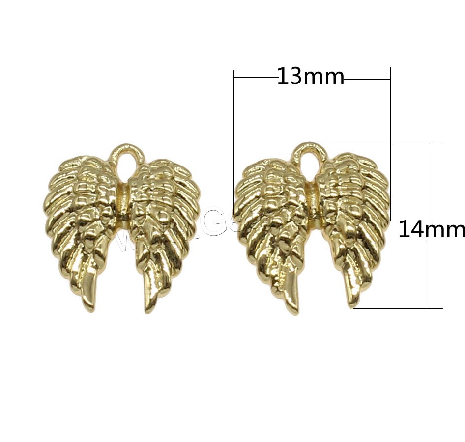 Brass Jewelry Pendants, Wing Shape, plated, more colors for choice, 13x14mm, Hole:Approx 1.3mm, 100PCs/Bag, Sold By Bag