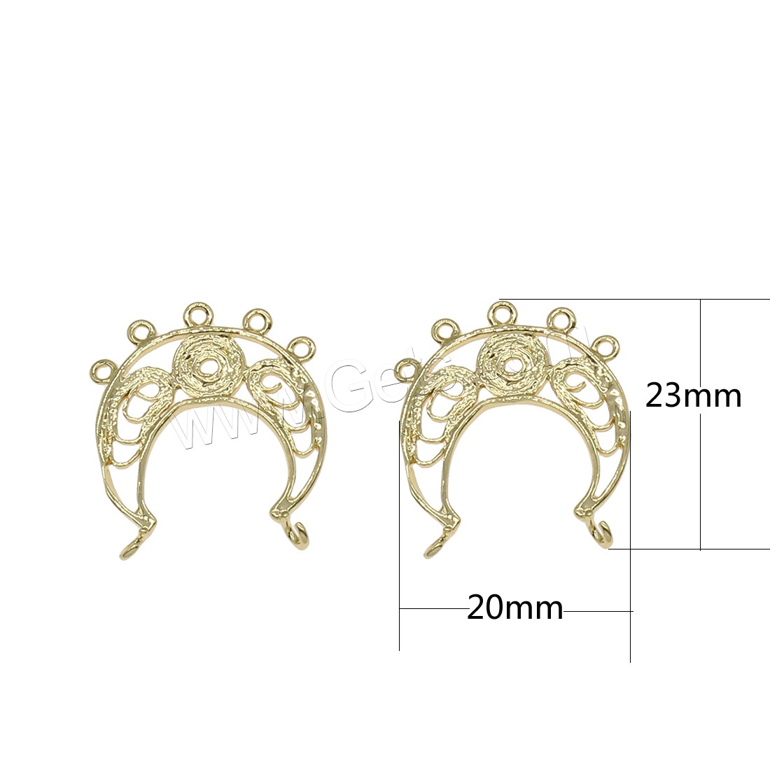 Messing Anhänger Verbinder, plattiert, 2/5 Schleife, keine, 20x23mm, Bohrung:ca. 0.6mm, 50PCs/Tasche, verkauft von Tasche